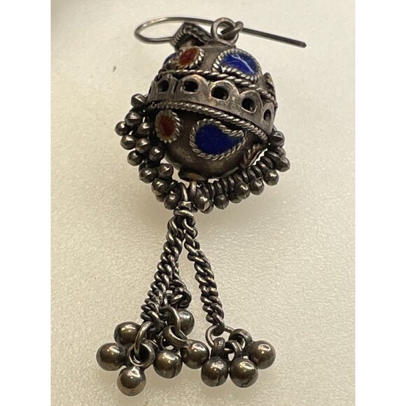 Fabulous Older Vintage Silver & Enamel Morrocan Berber Earrings - Picture 7 of 12